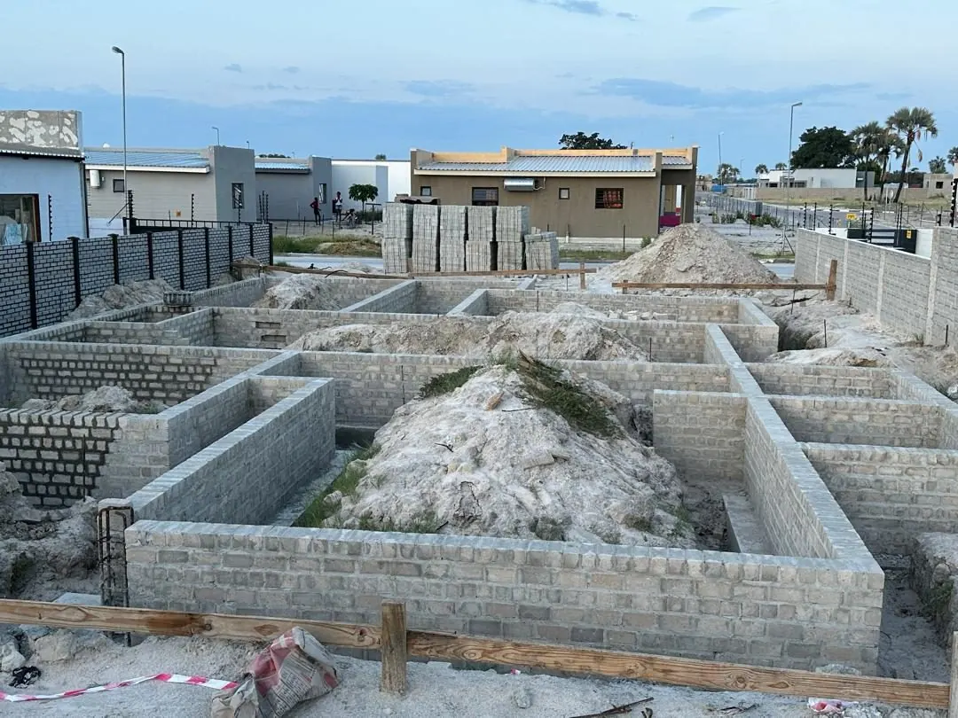 Completed block foundation walls for a new home